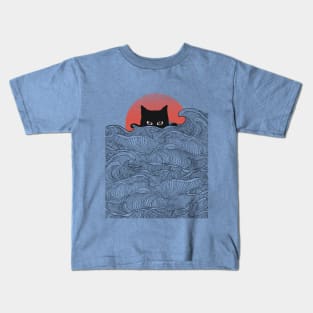 Great wave of red sun and kitty cat Kids T-Shirt